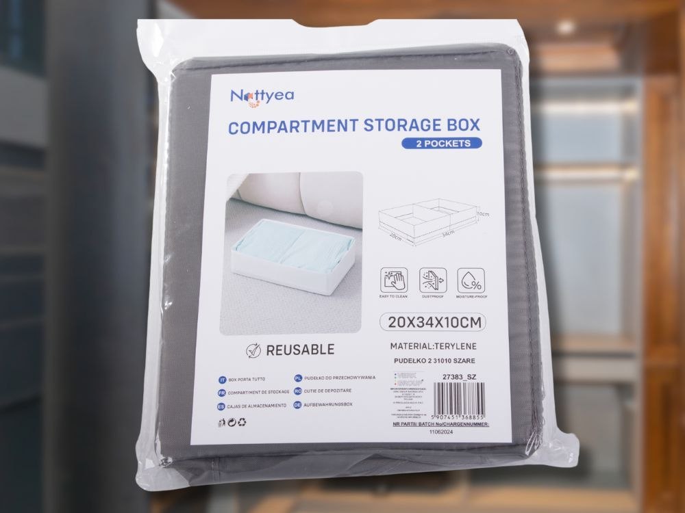 ORGANIZER DO SZUFLADY SZAFY NA BIELIZNE SKARPETKI UBRANIA Z PRZEGRODĄ SZARE